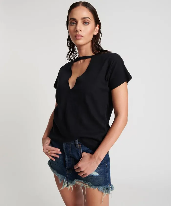 One Teaspoon Tees and Tanks BLACK DEEP V CUT OUT TEE 8211 Women