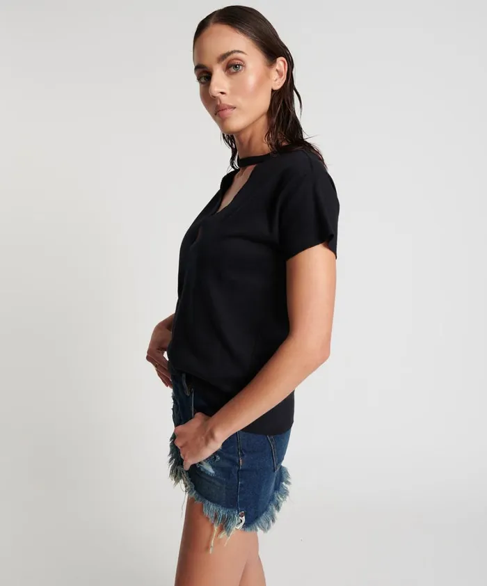 One Teaspoon Tees and Tanks BLACK DEEP V CUT OUT TEE 8211 Women One Teaspoon Tees and Tanks BLACK DEEP V CUT OUT TEE 8211 Women