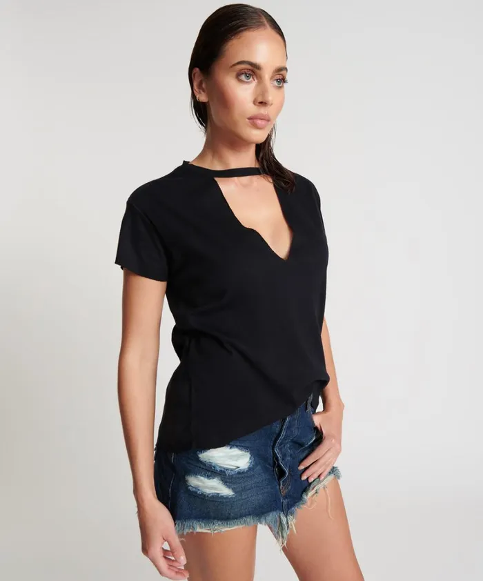 One Teaspoon Tees and Tanks BLACK DEEP V CUT OUT TEE 8211 Women One Teaspoon Tees and Tanks BLACK DEEP V CUT OUT TEE 8211 Women
