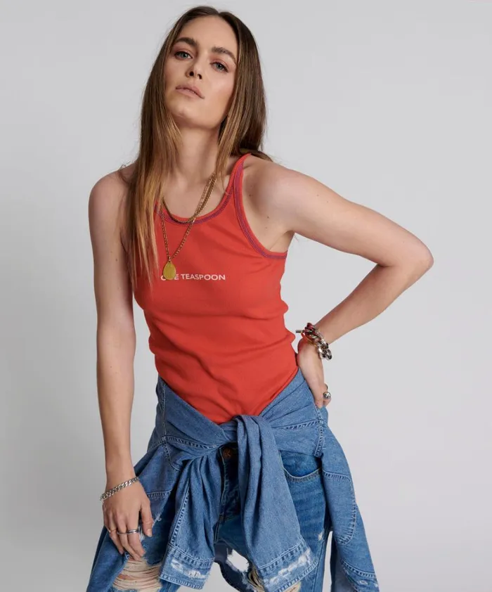 One Teaspoon Tees and Tanks RED ONE TEASPOON LOGO SINGLET 8211 Women
