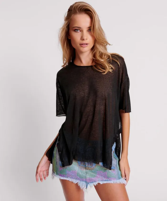One Teaspoon Tops BLACK SPLIT SEAM TEE 8211 Women