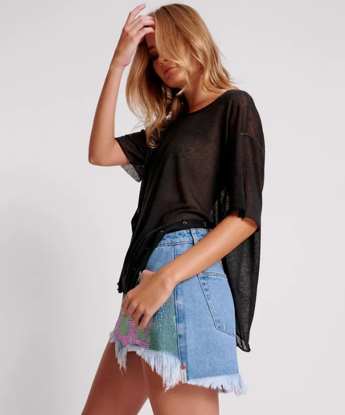 One Teaspoon Tops BLACK SPLIT SEAM TEE 8211 Women One Teaspoon Tops BLACK SPLIT SEAM TEE 8211 Women