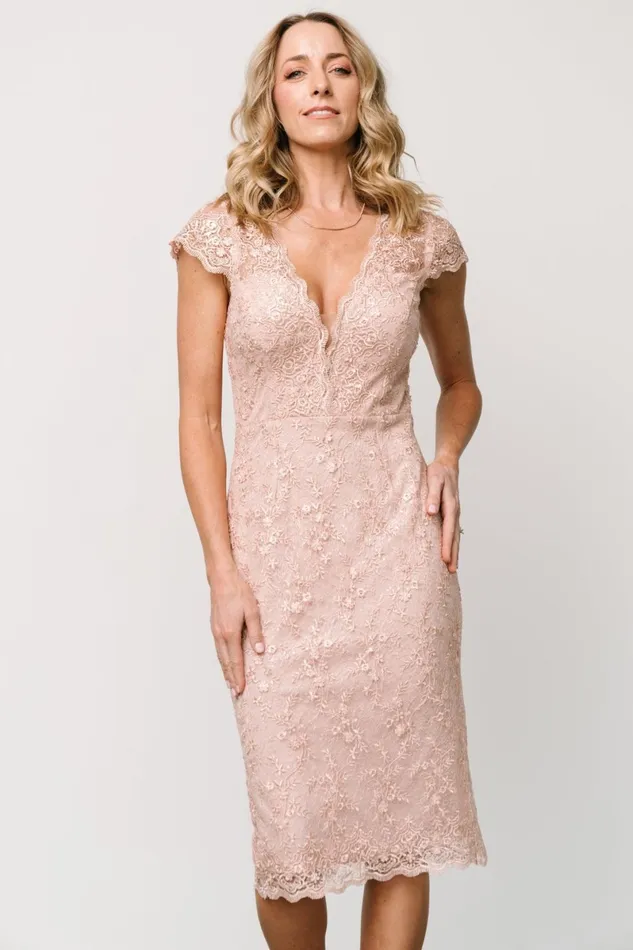 Oriana Embossed Shimmer Midi Dress Nude Blush Women Baltic Born Embellished Sequin