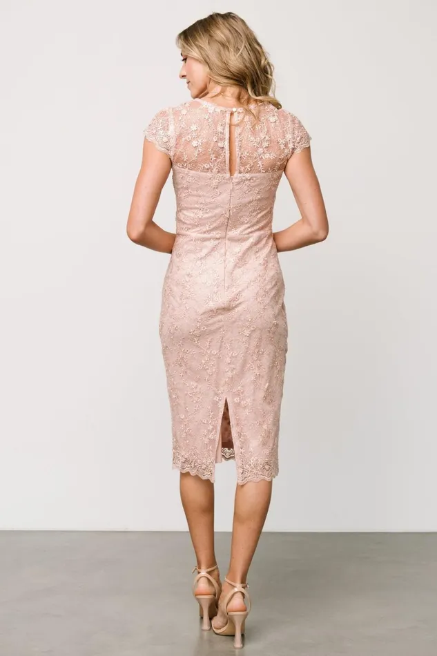 Oriana Embossed Shimmer Midi Dress Nude Blush Women Baltic Born Embellished Sequin
