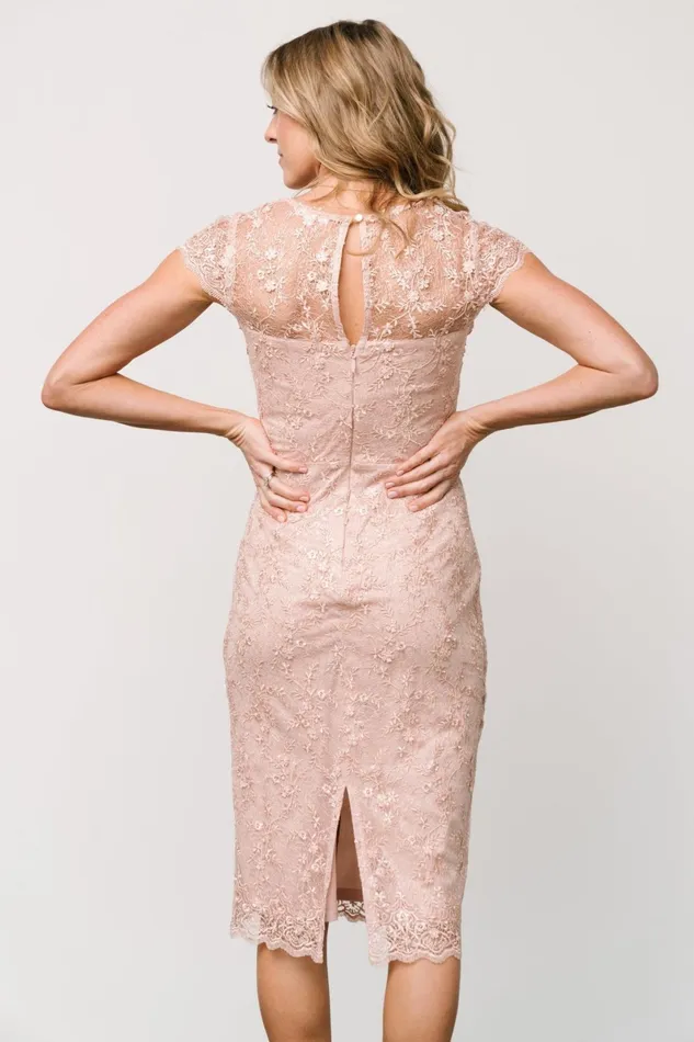 Oriana Embossed Shimmer Midi Dress Nude Blush Women Baltic Born Embellished Sequin