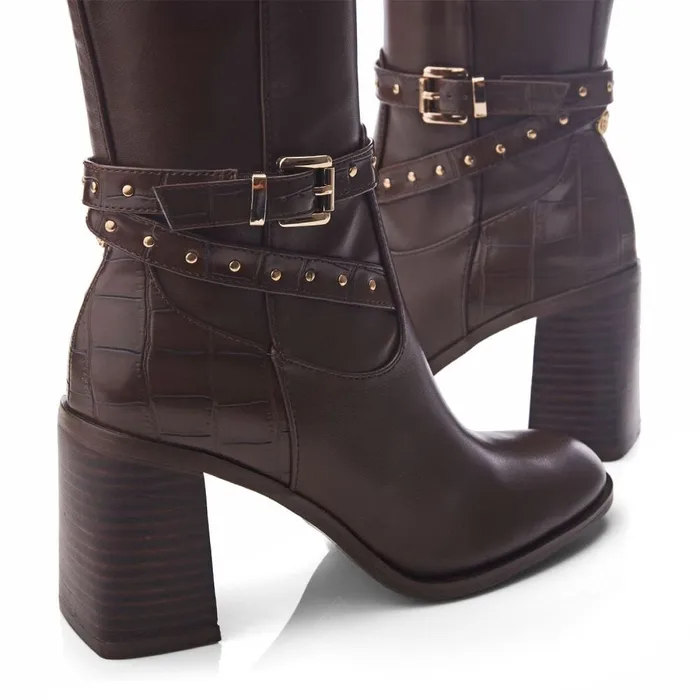 Over The Knee Boots Women Moda In Pelle Umah Brown Snake Print