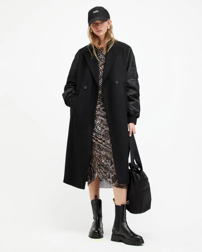 Paulah Wool Cashmere Blend Long Coat Black Women AllSaints Jackets and Coats