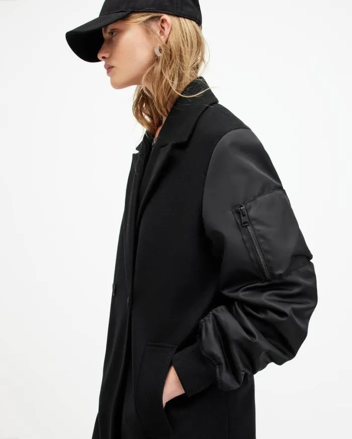 Paulah Wool Cashmere Blend Long Coat Black Women AllSaints Jackets and Coats