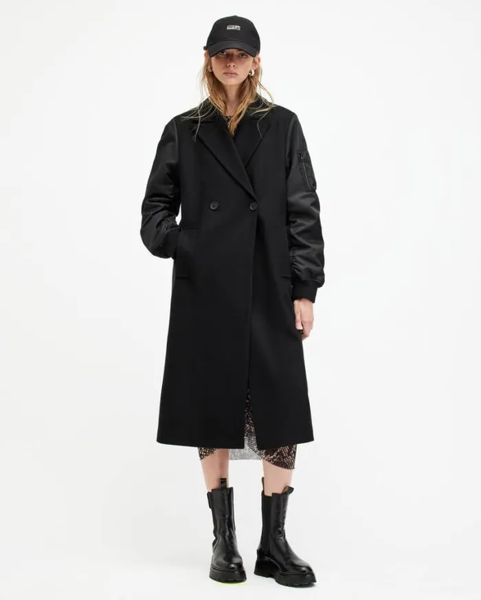 Paulah Wool Cashmere Blend Long Coat Black Women AllSaints Jackets and Coats