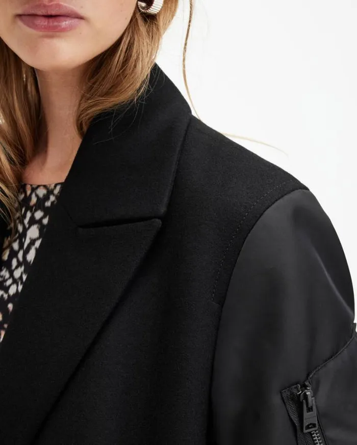Paulah Wool Cashmere Blend Long Coat Black Women AllSaints Jackets and Coats