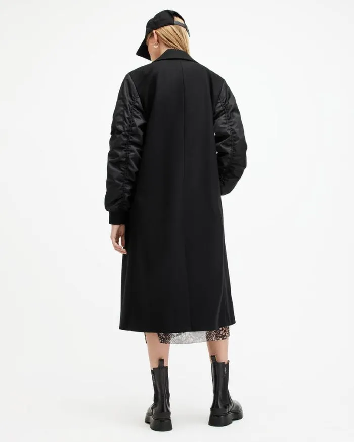 Paulah Wool Cashmere Blend Long Coat Black Women AllSaints Jackets and Coats