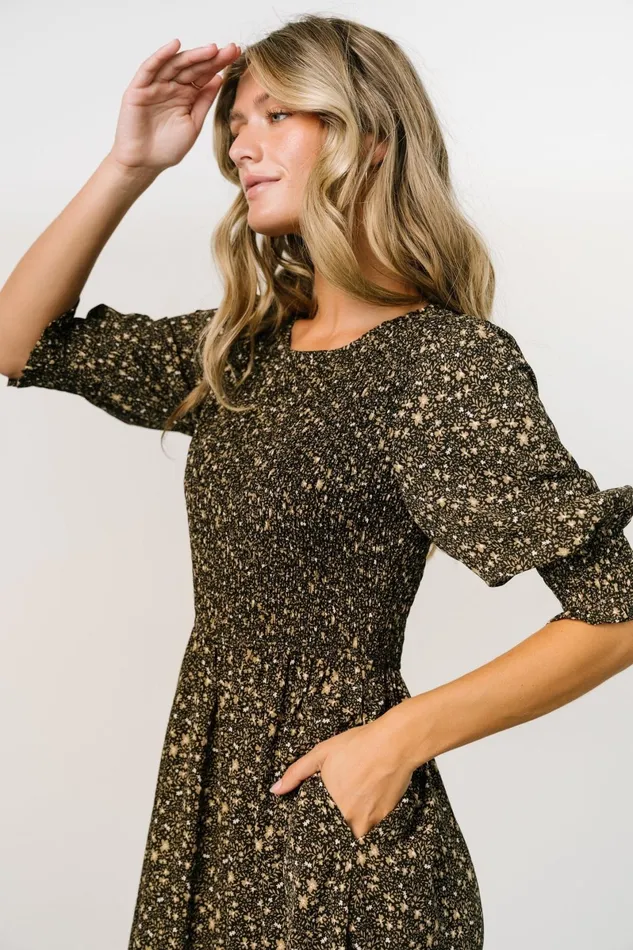 Pele Tiered Midi Dress Black Floral Women Baltic Born Bump Friendly Pele Tiered Midi Dress Black Floral Women Baltic Born Bump Friendly
