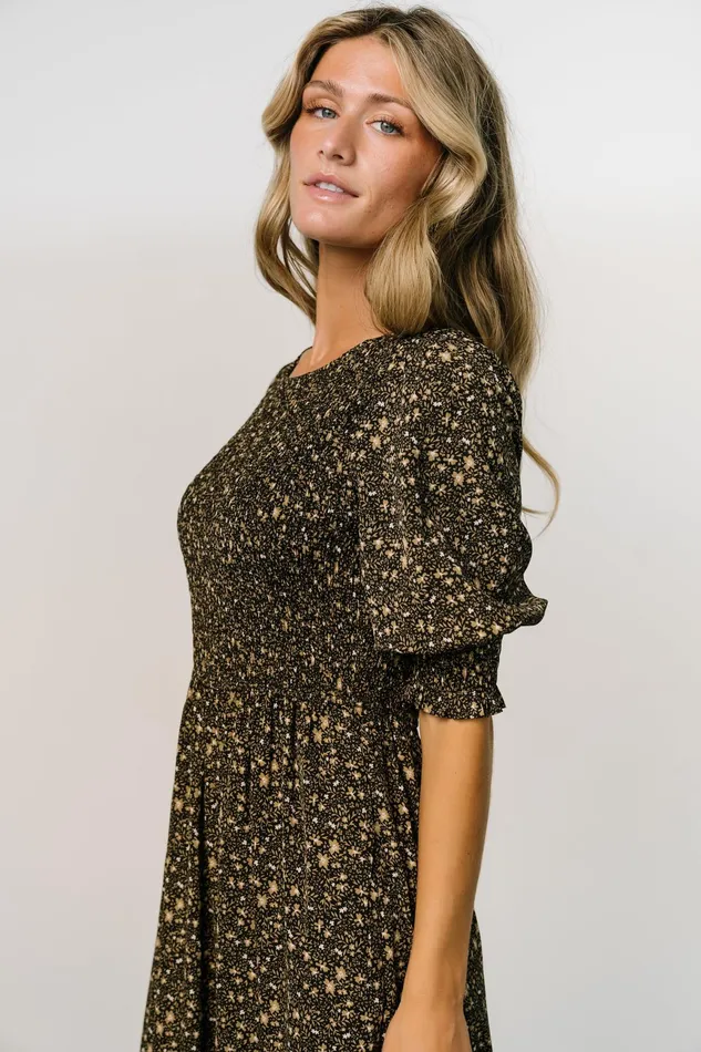 Pele Tiered Midi Dress Black Floral Women Baltic Born Bump Friendly Pele Tiered Midi Dress Black Floral Women Baltic Born Bump Friendly