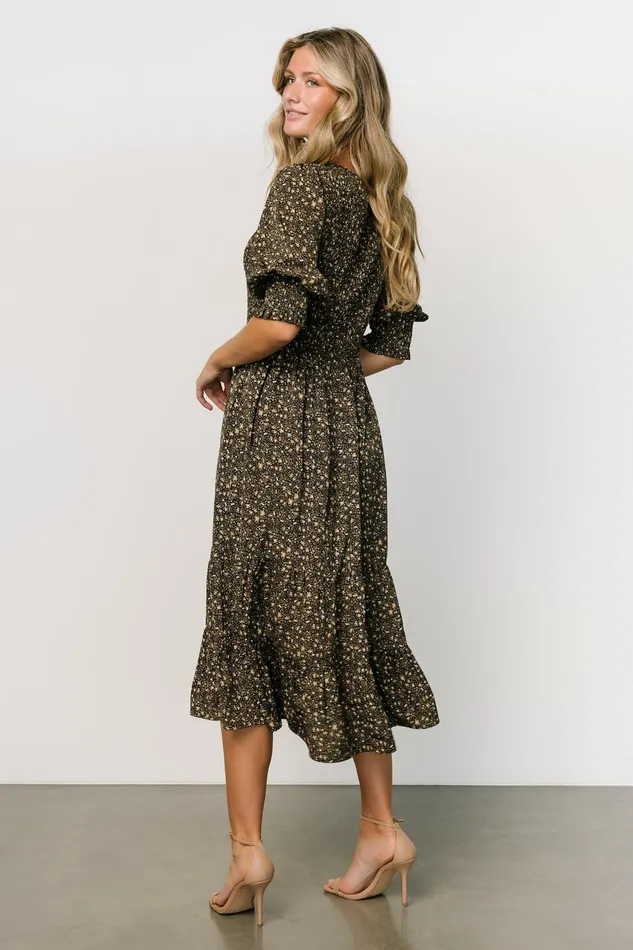 Pele Tiered Midi Dress Black Floral Women Baltic Born Bump Friendly Pele Tiered Midi Dress Black Floral Women Baltic Born Bump Friendly