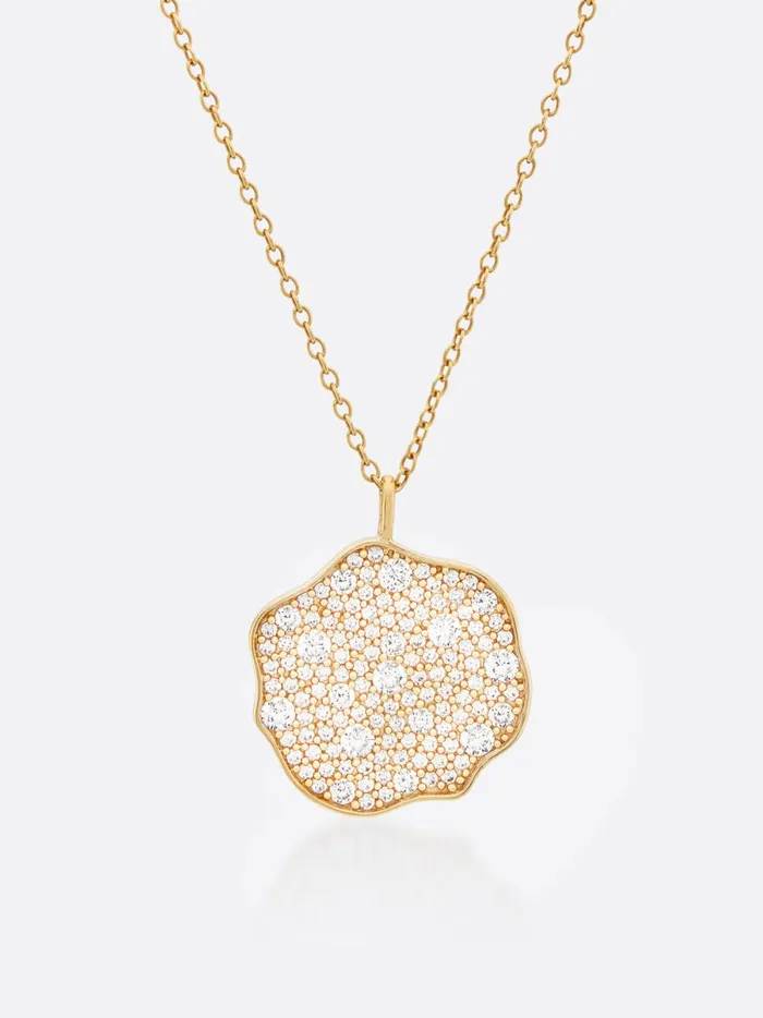 Petite Fleur Pav Diamond Pendant Necklace Yellow Gold Women Brochu Walker Fine Jewelry