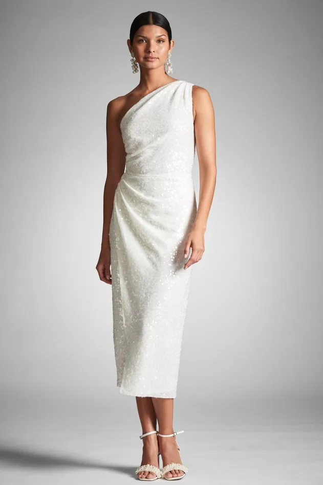 Phoebe Dress 8211 Ivory Sequins Women Sachin and Babi One Shoulder