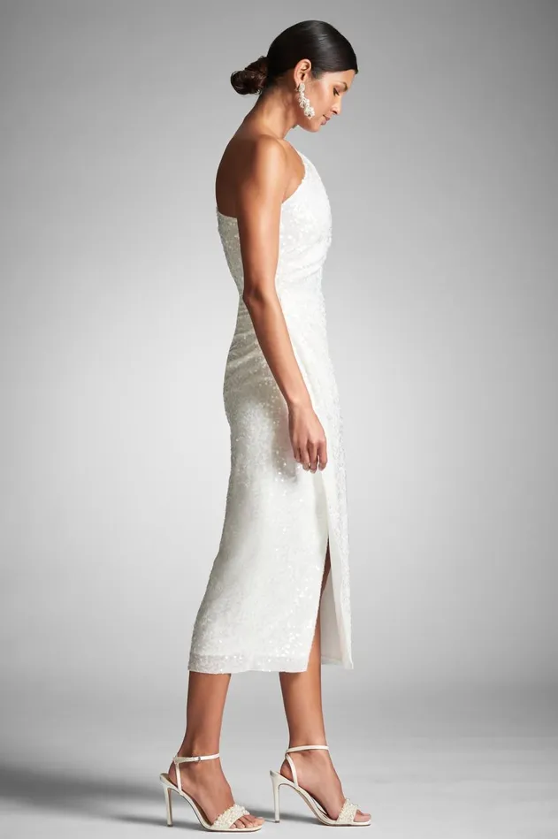 Phoebe Dress 8211 Ivory Sequins Women Sachin and Babi One Shoulder