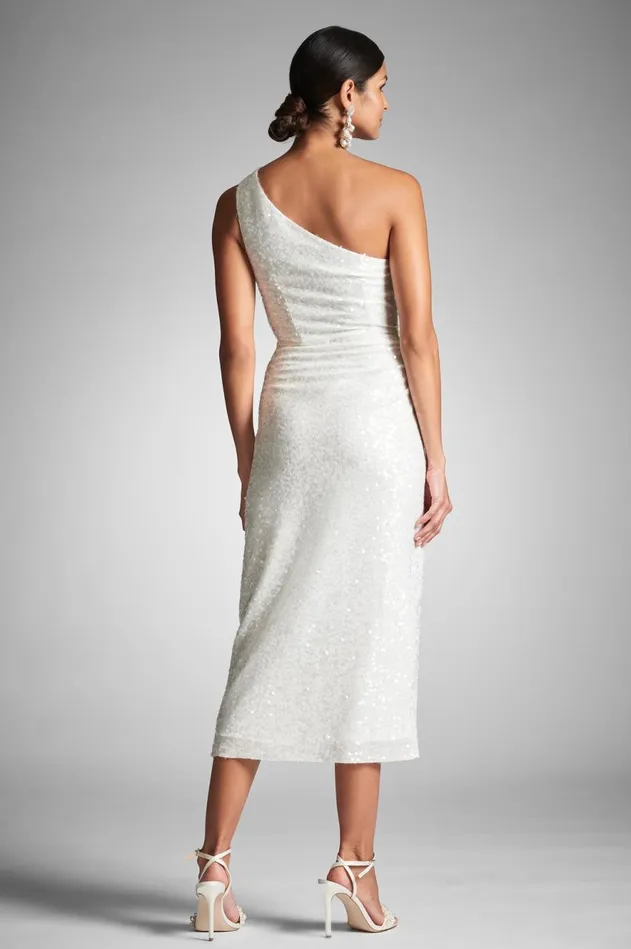 Phoebe Dress 8211 Ivory Sequins Women Sachin and Babi One Shoulder