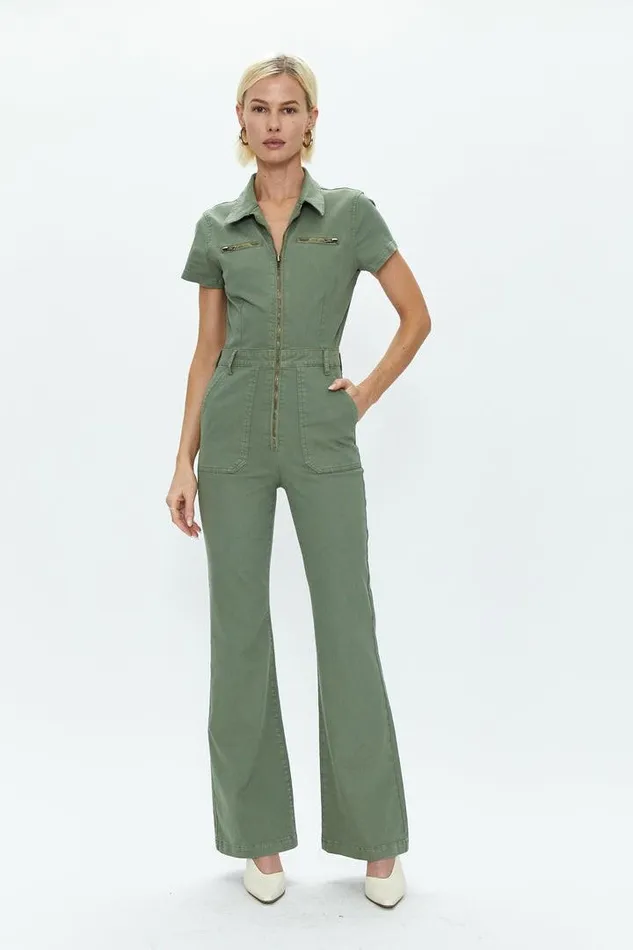 Pistola Denim Jumpsuits and Rompers Women Martina Short Sleeve Flare Jumpsuit 8211 Colonel Colonel