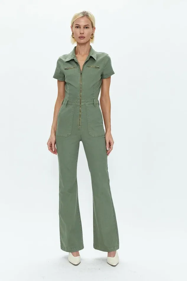 Pistola Denim Jumpsuits and Rompers Women Martina Short Sleeve Flare Jumpsuit 8211 Colonel Colonel