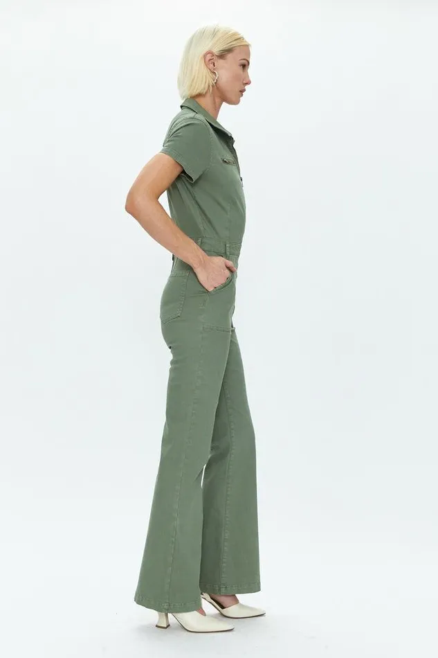 Pistola Denim Jumpsuits and Rompers Women Martina Short Sleeve Flare Jumpsuit 8211 Colonel Colonel