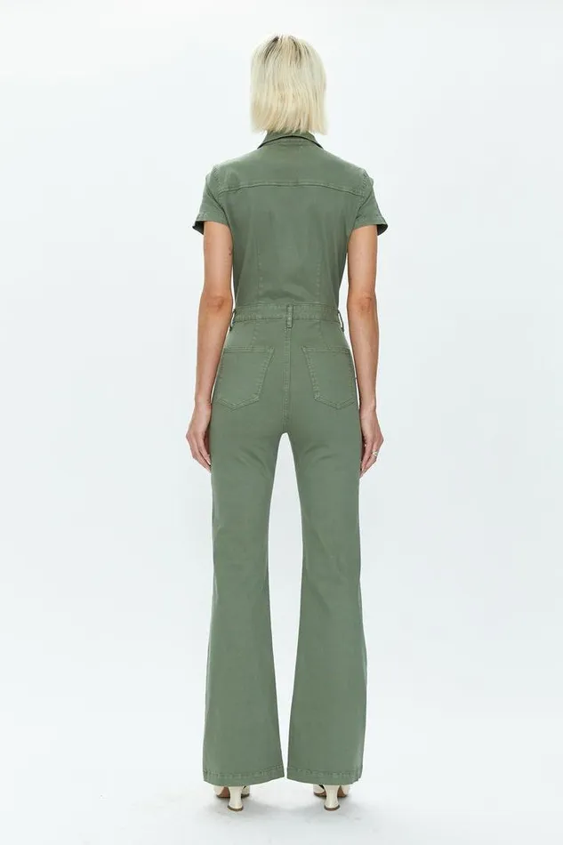Pistola Denim Jumpsuits and Rompers Women Martina Short Sleeve Flare Jumpsuit 8211 Colonel Colonel