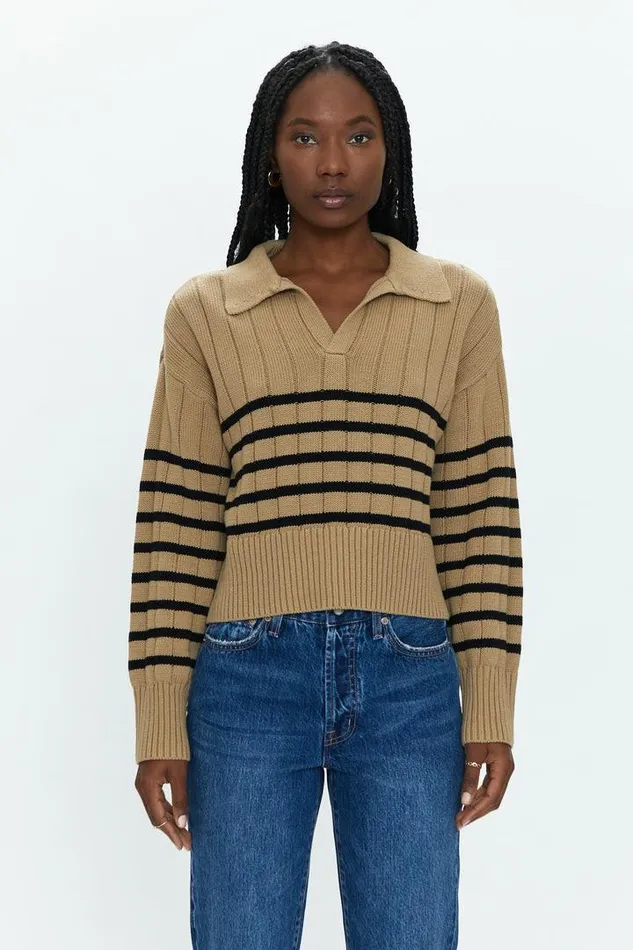 Pistola Denim Sweaters and Knits Women Arlo Polo Sweater 8211 Tan Noir Stripe Tan Noir Stripe Pistola Denim Sweaters and Knits Women Arlo Polo Sweater 8211 Tan Noir Stripe Tan Noir Stripe