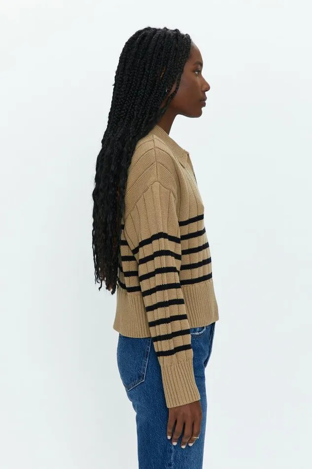 Pistola Denim Sweaters and Knits Women Arlo Polo Sweater 8211 Tan Noir Stripe Tan Noir Stripe