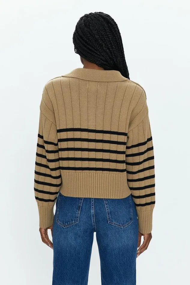 Pistola Denim Sweaters and Knits Women Arlo Polo Sweater 8211 Tan Noir Stripe Tan Noir Stripe