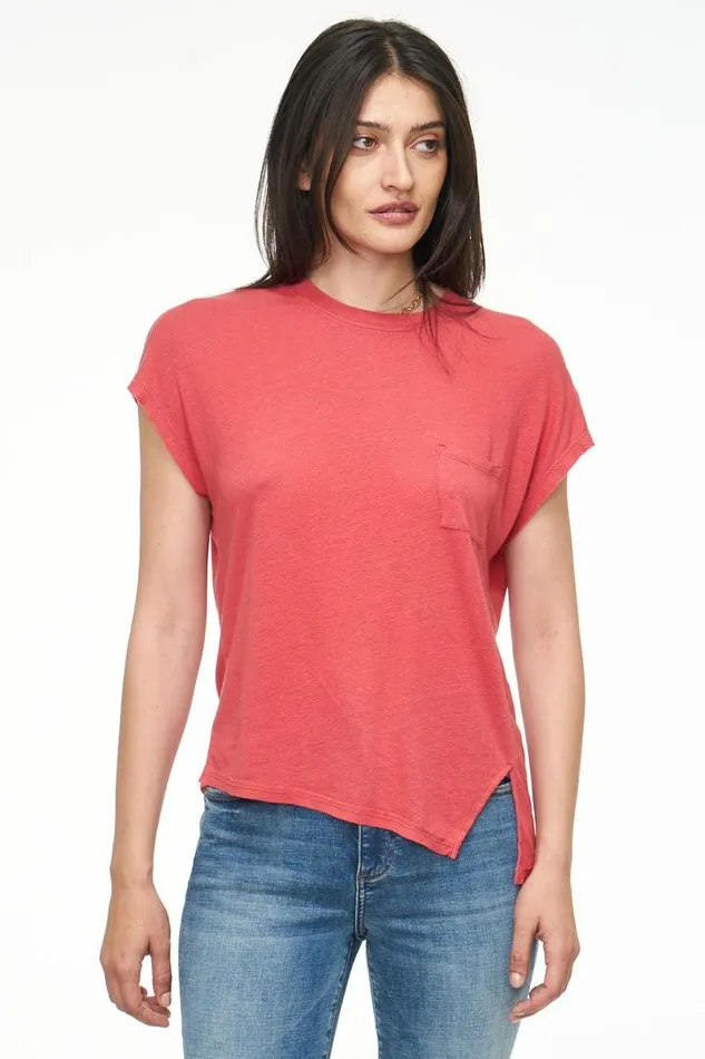 Pistola Denim Tops Women Alma Asymetric Linen Tee 8211 Strawberry Strawberry