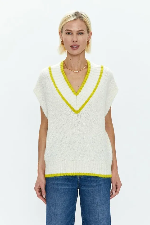 Pistola Denim Tops Women Kiran Sweater Vest 8211 Ecru With Zest Ecru W Zest Piping