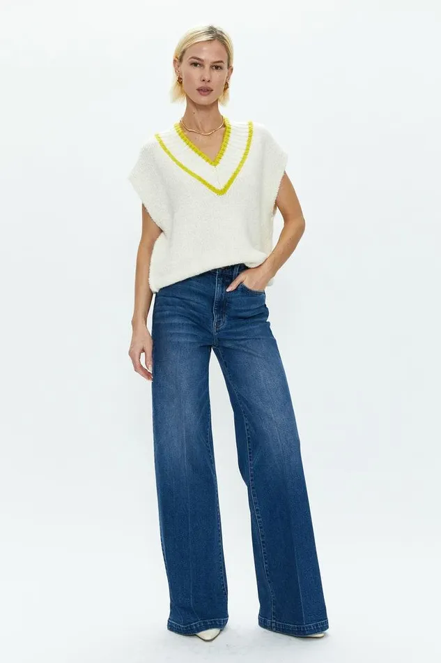 Pistola Denim Tops Women Kiran Sweater Vest 8211 Ecru With Zest Ecru W Zest Piping