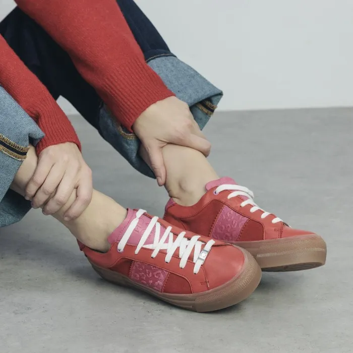 Platform Trainers Women Moda In Pelle Amande Red Leather
