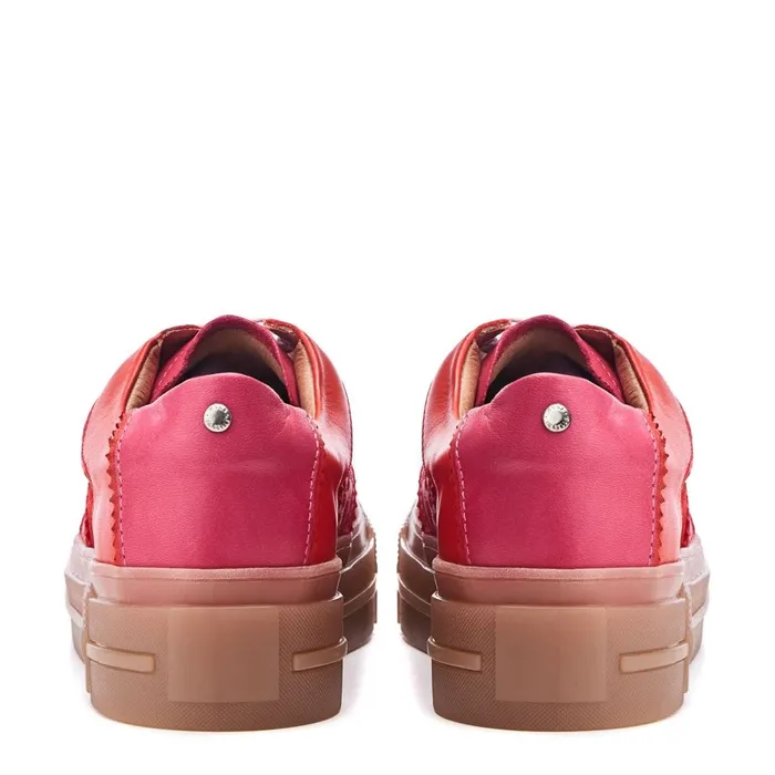 Platform Trainers Women Moda In Pelle Amande Red Leather