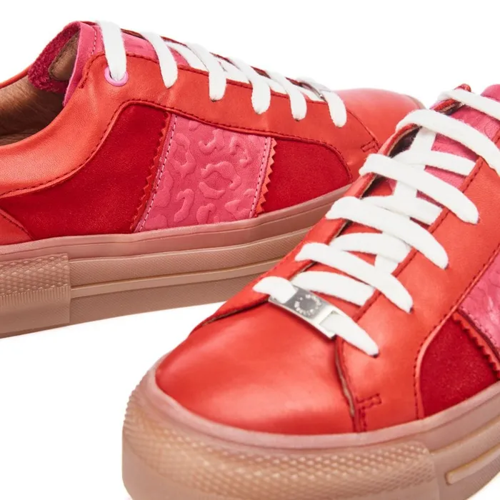 Platform Trainers Women Moda In Pelle Amande Red Leather