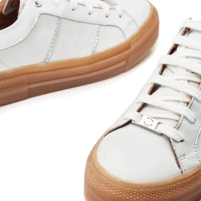 Platform Trainers Women Moda In Pelle Amande White Leather