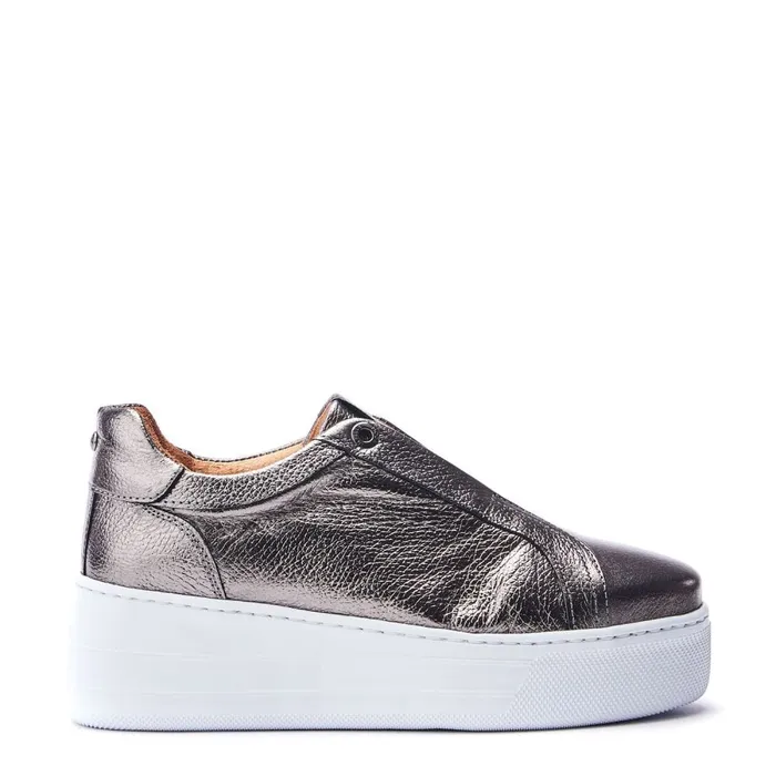 Platform Trainers Women Moda In Pelle Aneeba Pewter Metallic Leather