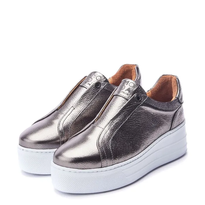 Platform Trainers Women Moda In Pelle Aneeba Pewter Metallic Leather