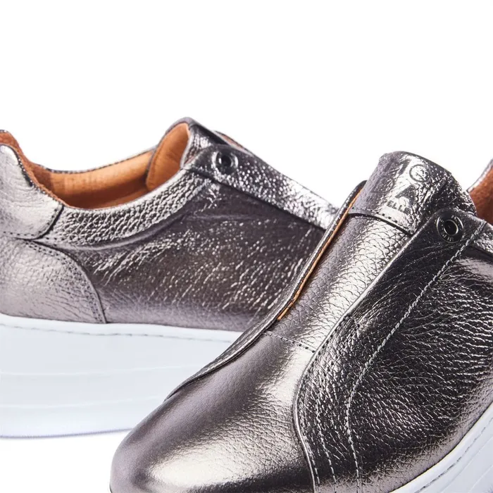 Platform Trainers Women Moda In Pelle Aneeba Pewter Metallic Leather