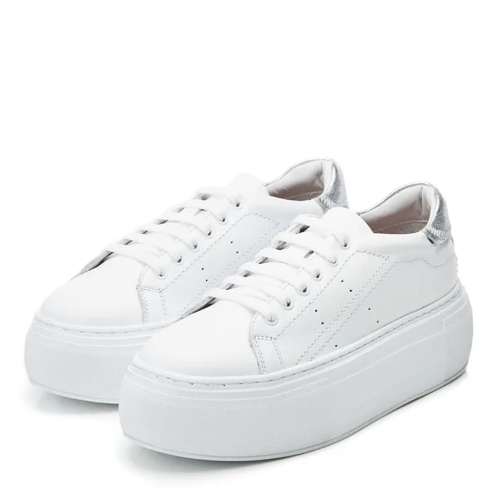 Platform Trainers Women Moda In Pelle Bsoleful BKendri White 8211 Silver Leather