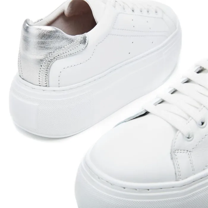 Platform Trainers Women Moda In Pelle Bsoleful BKendri White 8211 Silver Leather