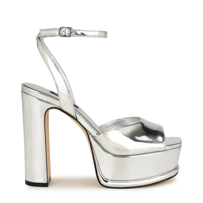 Platt Platform Ankle Strap Sandals Silver Women Nine West Platforms