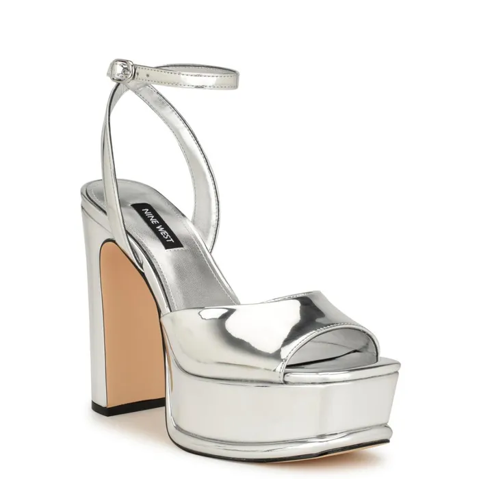 Platt Platform Ankle Strap Sandals Silver Women Nine West Platforms Platt Platform Ankle Strap Sandals Silver Women Nine West Platforms