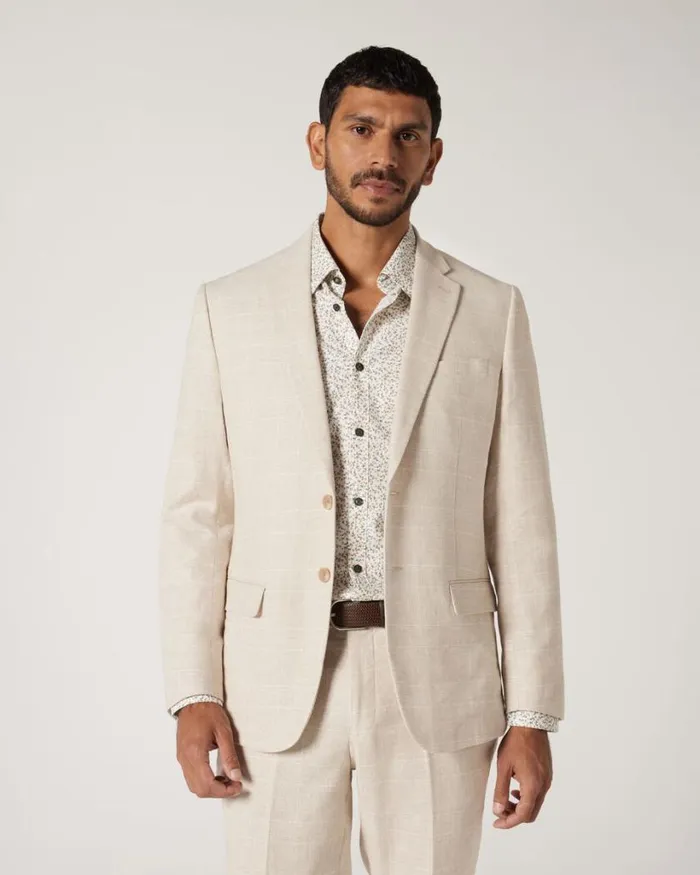 Politix Blazers Men Slim Stretch Check Tailored Jacket Natural Check