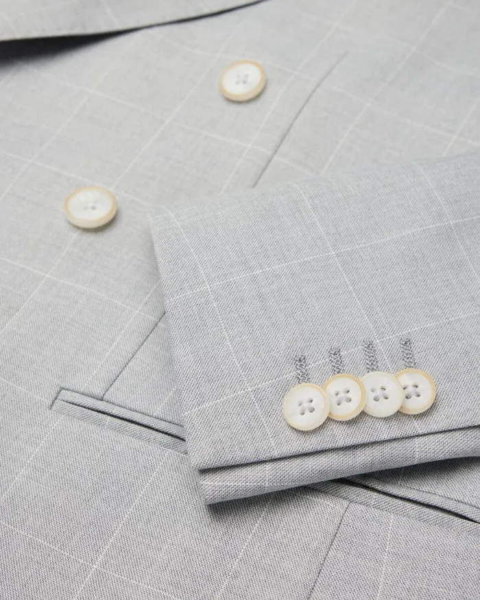 Politix Blazers Men Slim Stretch Windowpane Check Double Breasted Tailored Jacket Grey Check