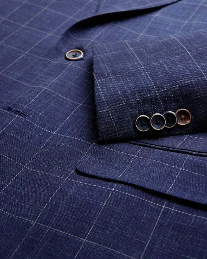Politix Blazers Men Slim Stretch Windowpane Check Tailored Jacket Navy Windowpane