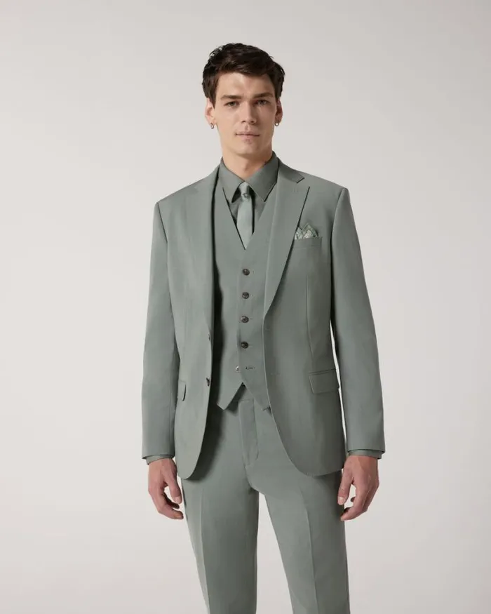 Politix Blazers Men Slim Stretch Wool Blend Tailored Jacket Sage