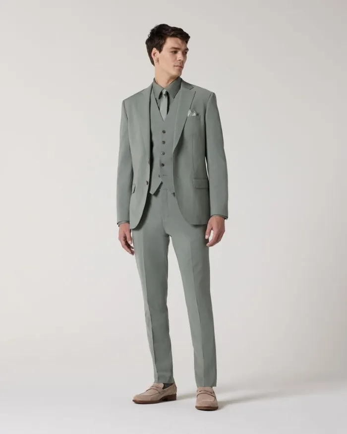 Politix Blazers Men Slim Stretch Wool Blend Tailored Jacket Sage