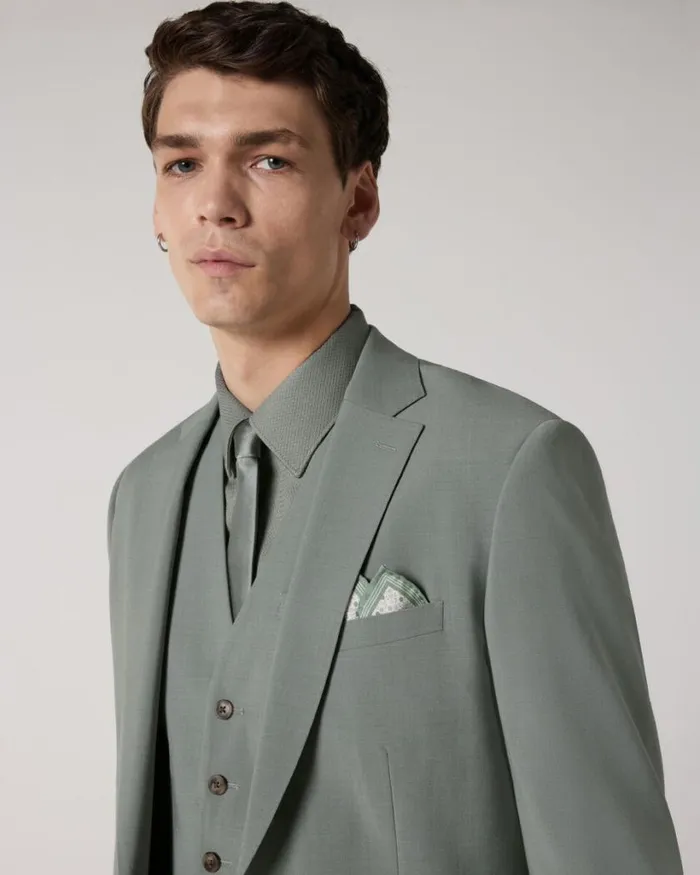 Politix Blazers Men Slim Stretch Wool Blend Tailored Jacket Sage