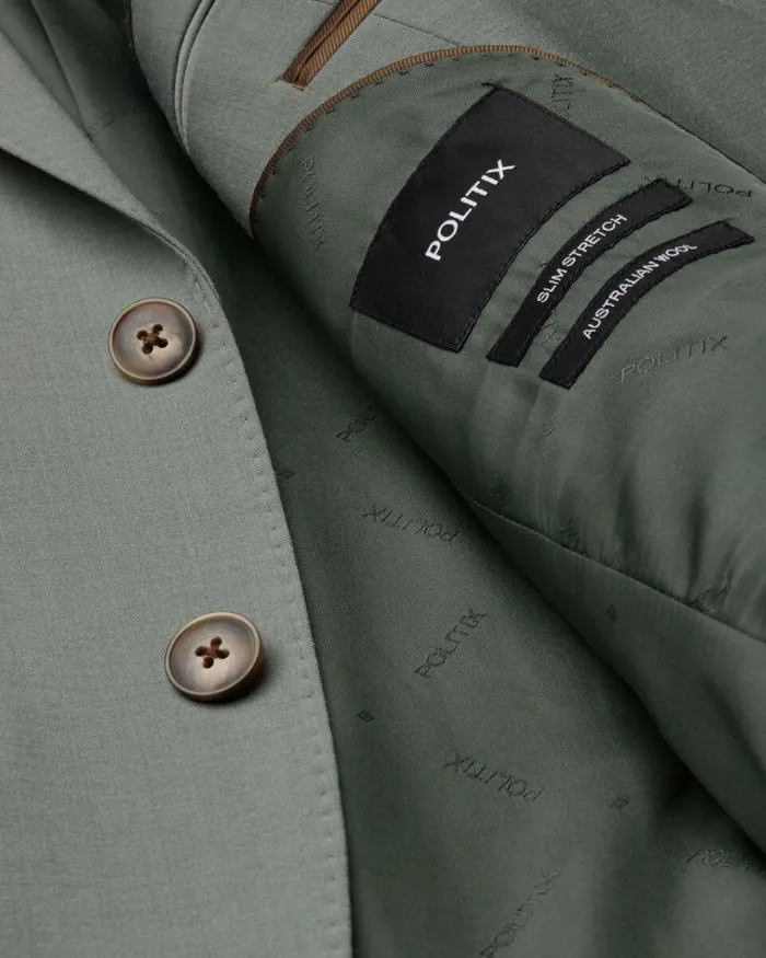 Politix Blazers Men Slim Stretch Wool Blend Tailored Jacket Sage